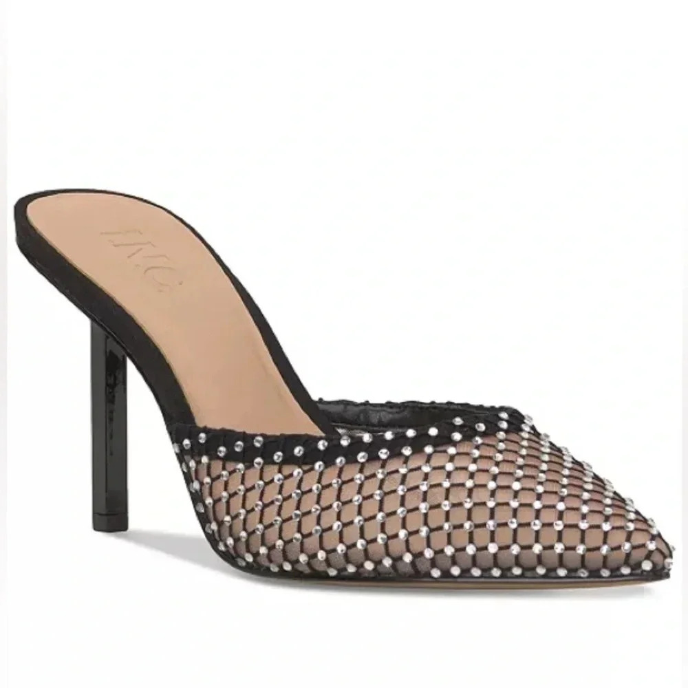 I.N.C. Black MESH Women's Embellish Slide Heel Pointed Toe T 9.5 INC